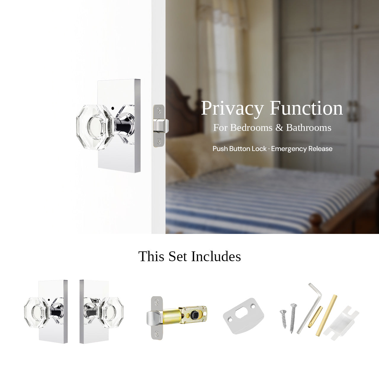 SENY octagon crystal door knob privacy function interior door lock