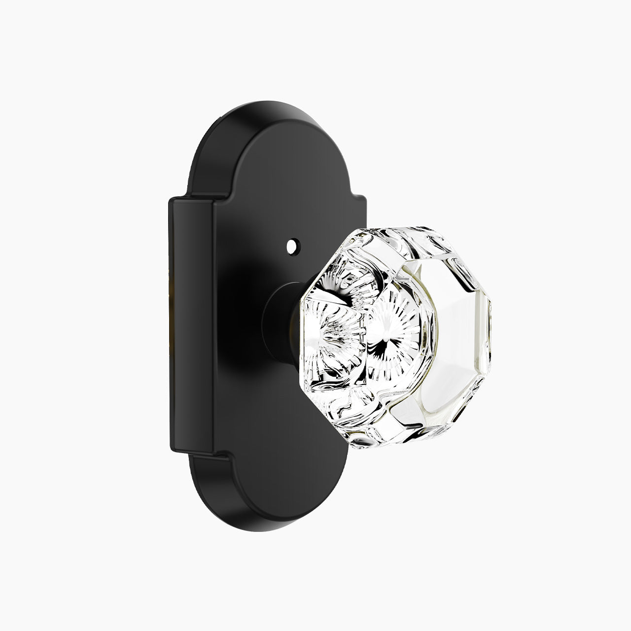 octagon crystal door knob with arch backplate matte black privacy SENY