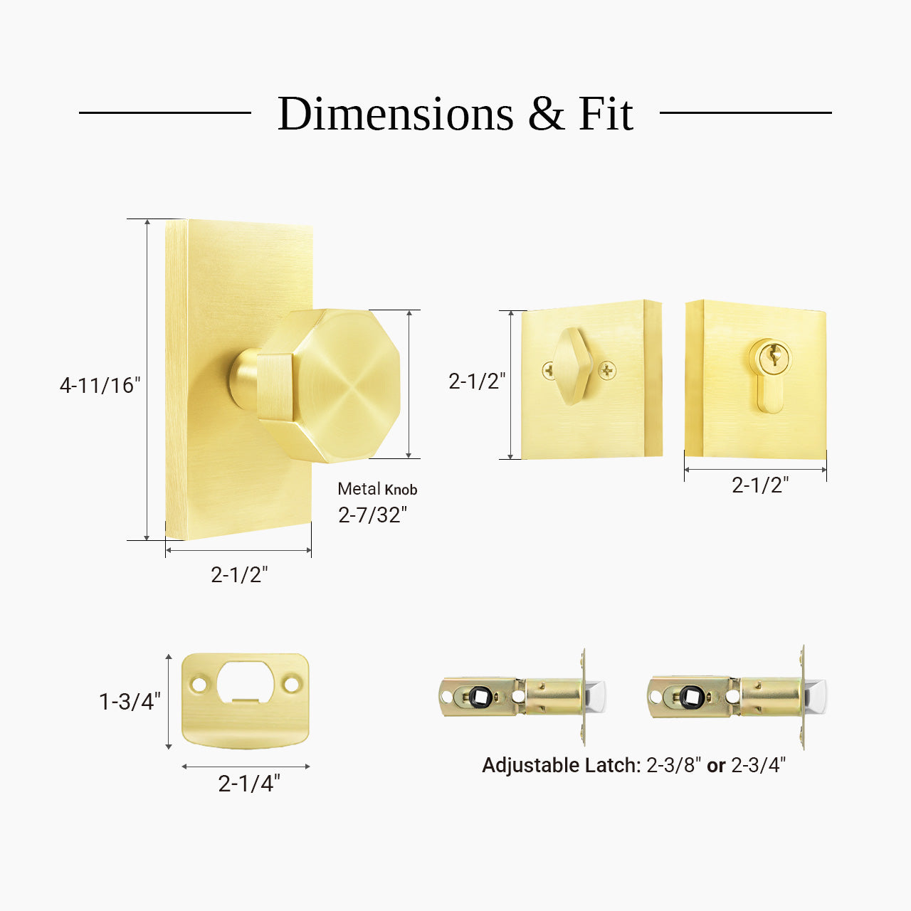 Geometric octagon door knob dimensions and standard exterior door fit guide, SENY