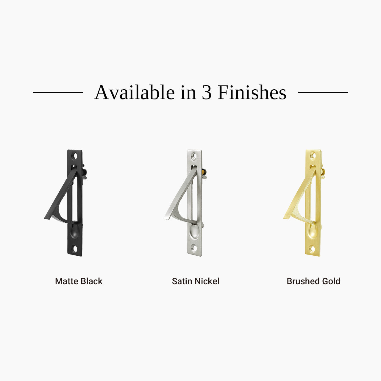 Pocket door edge pull available in Matte Black Satin Nickel and Brushed Gold finishes SENY