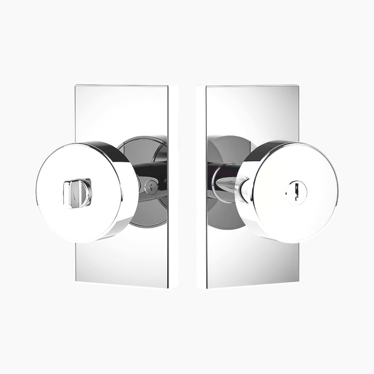 Polished chrome interior door knobs with locks and modern round knob design SENY