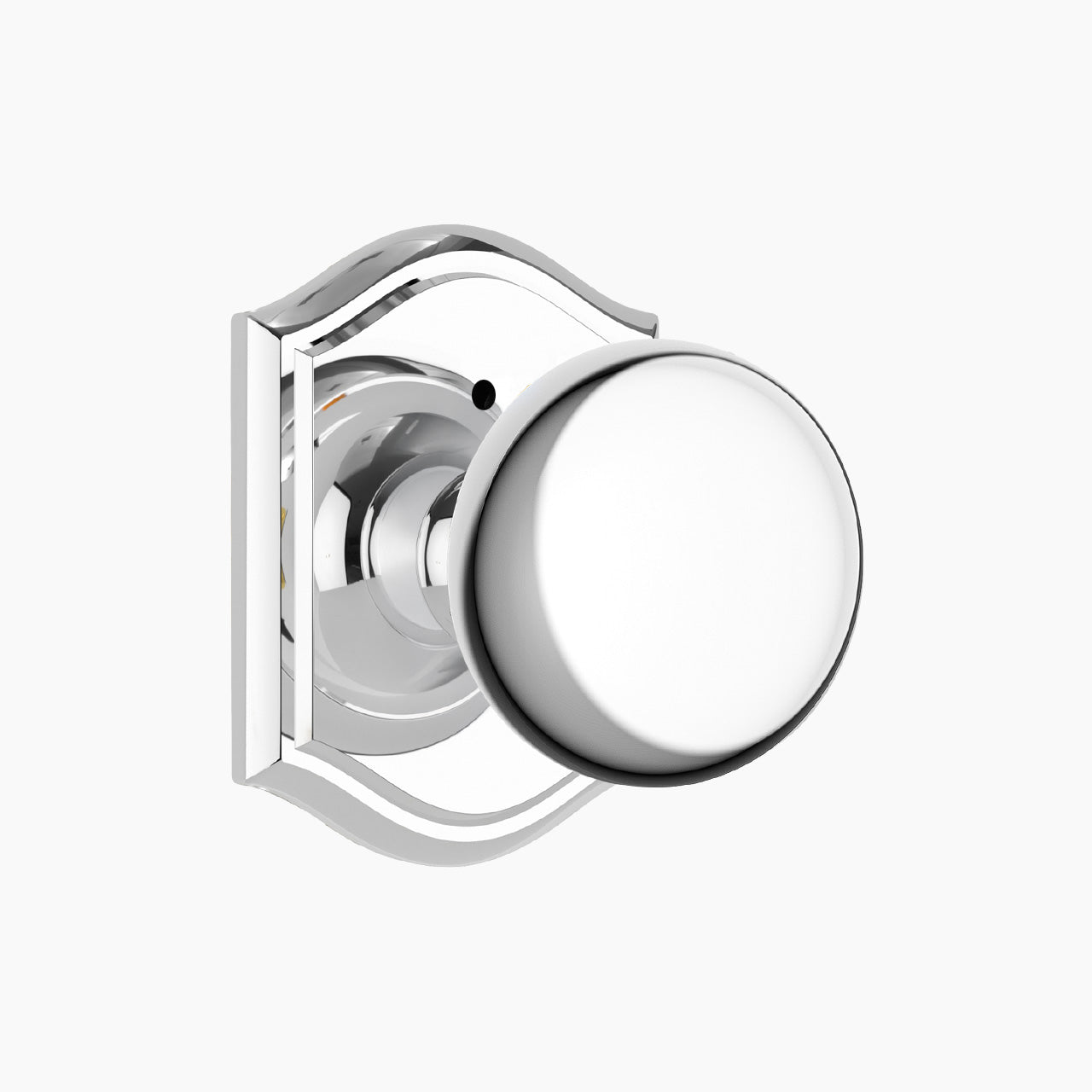 Polished chrome privacy door knob with backplate for interior doors, SENY