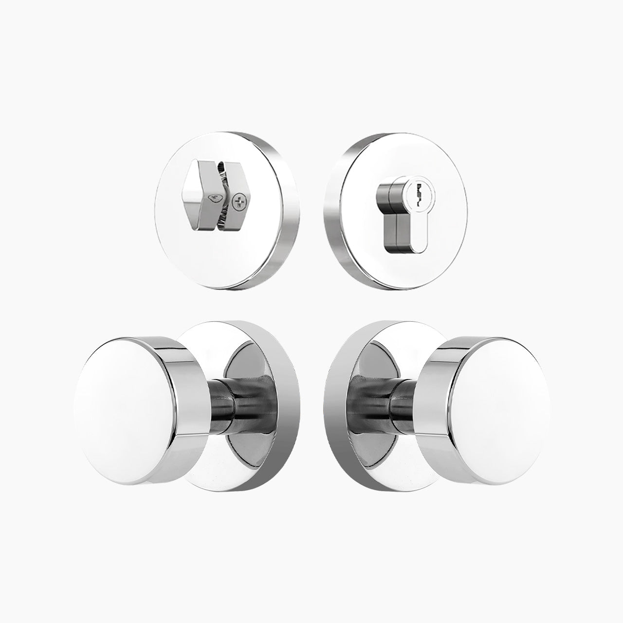 Polished chrome classic round door knob set with deadbolt, SENY