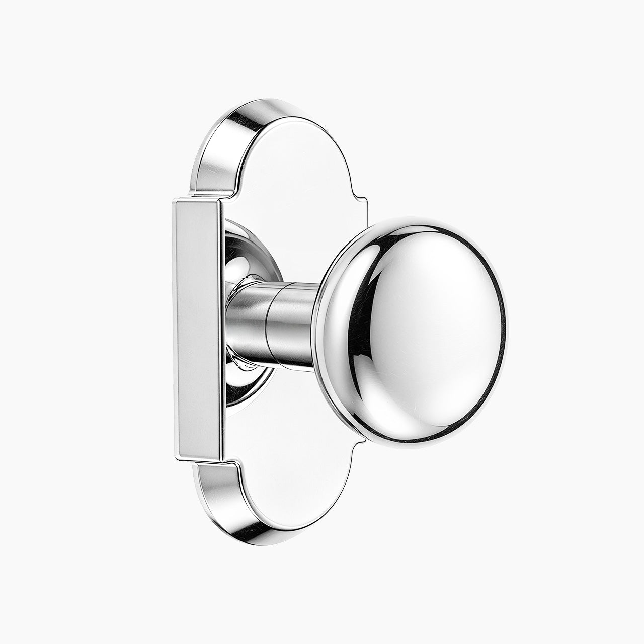 Polished chrome vintage passage door knob with curved backplate for hall and closet doors