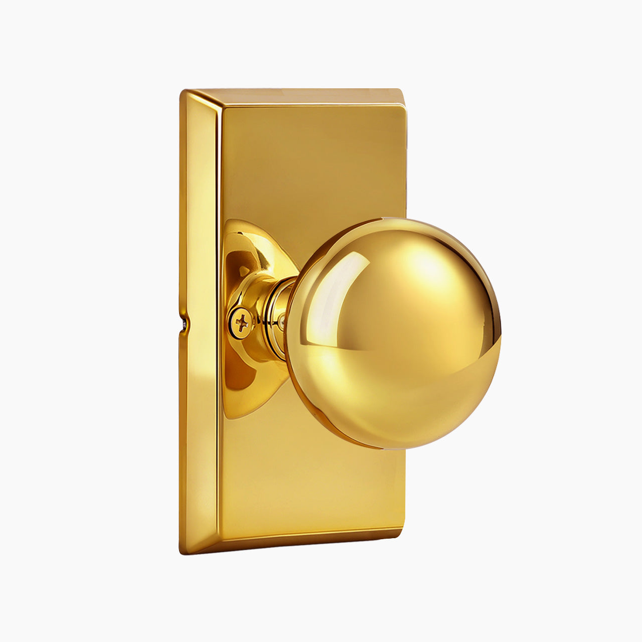 Polished gold modern vintage passage door knob with rectangular rosette SENY