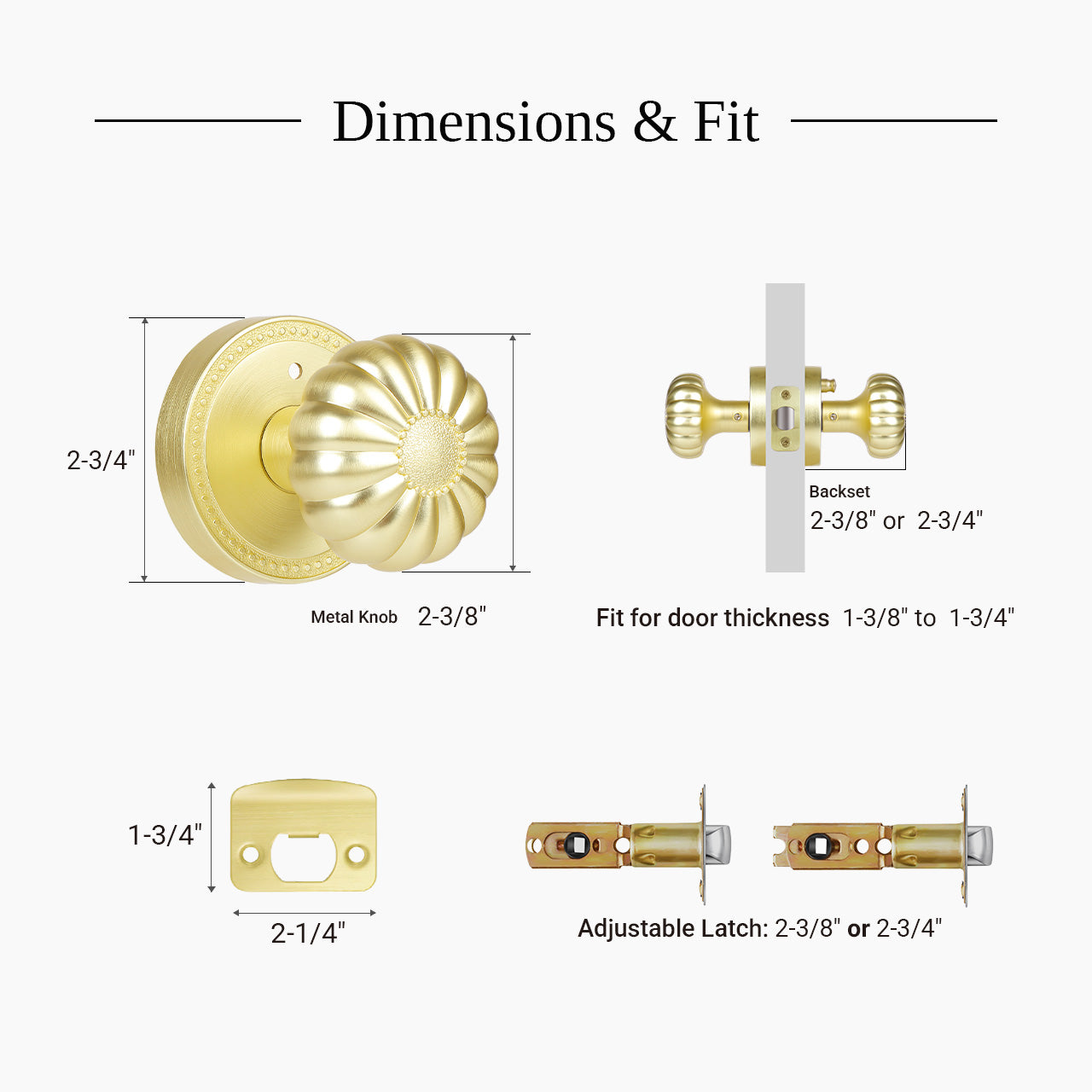 Pumpkin shaped door knob dimensions and standard door fit guide, SENY