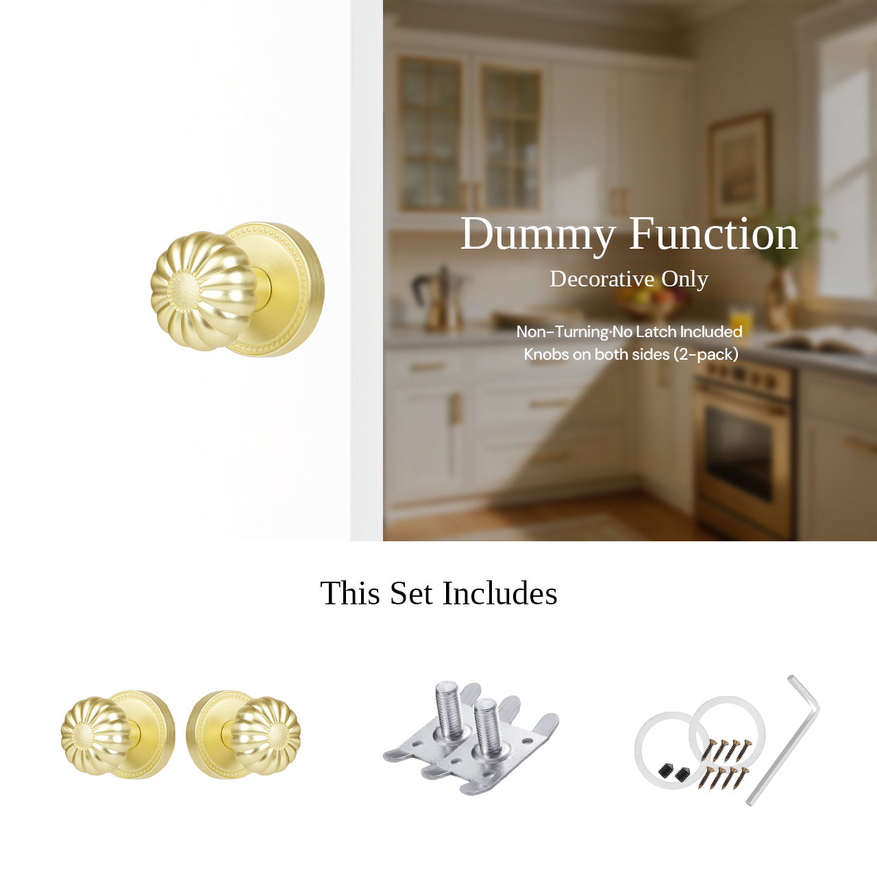 Decorative pumpkin dummy door knob set for closet and pantry doors, SENY