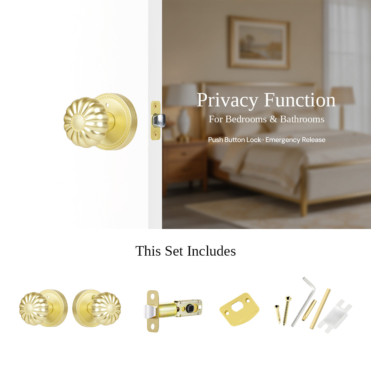 Antique pumpkin privacy door knob set for bedroom and bathroom doors, SENY