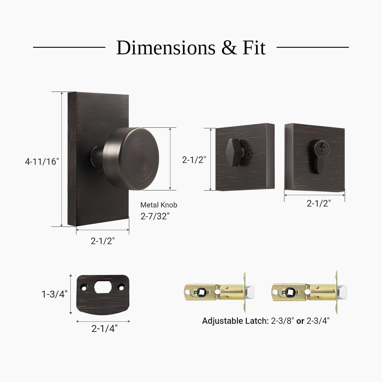 Rectangular backplate door knob dimensions and standard exterior door fit guide, SENY