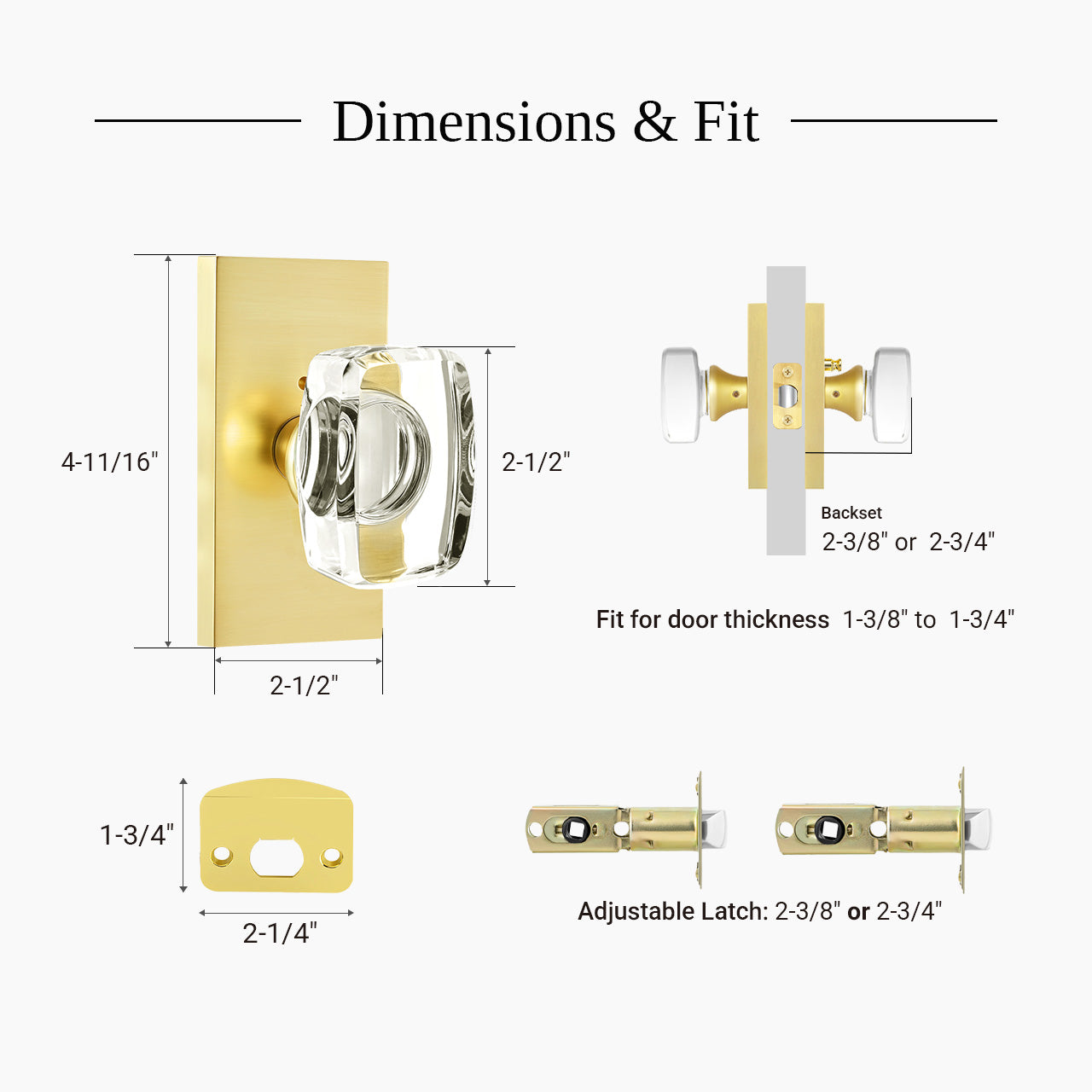 SENY rectangular crystal door knob dimensions and compatibility