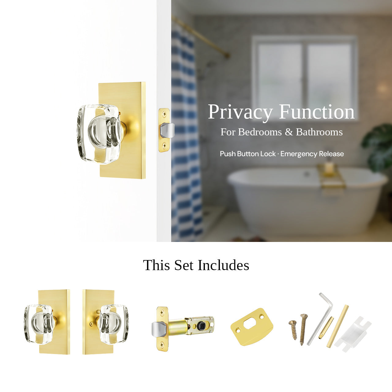 SENY rectangular crystal door knob privacy function with lock