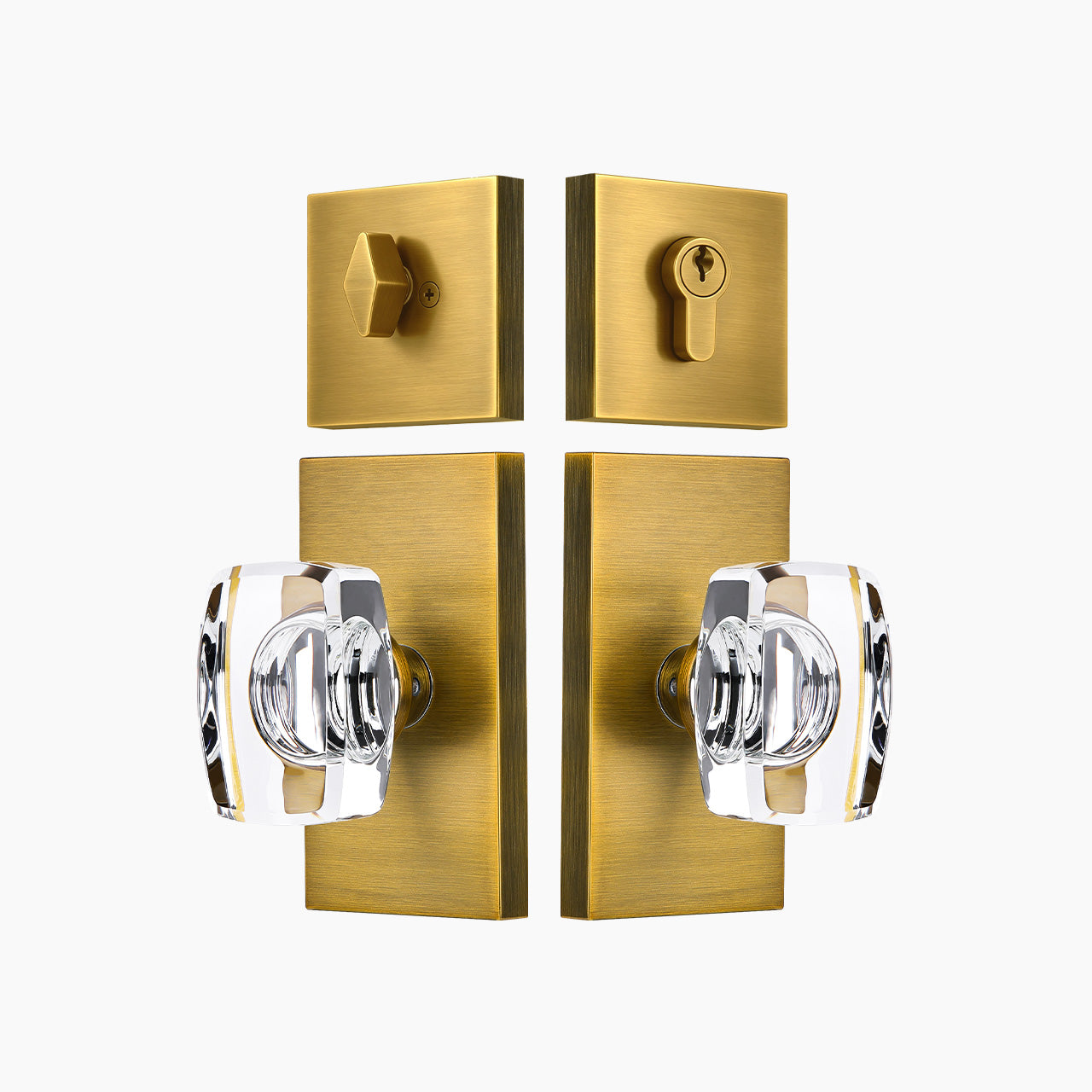 SENY Contemporary Crystal Entry Door Set with Rectangular Crystal Passage Knob & Deadbolt