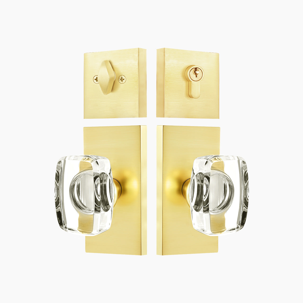 rectangular crystal door knob set brushed gold finish contemporary design SENY