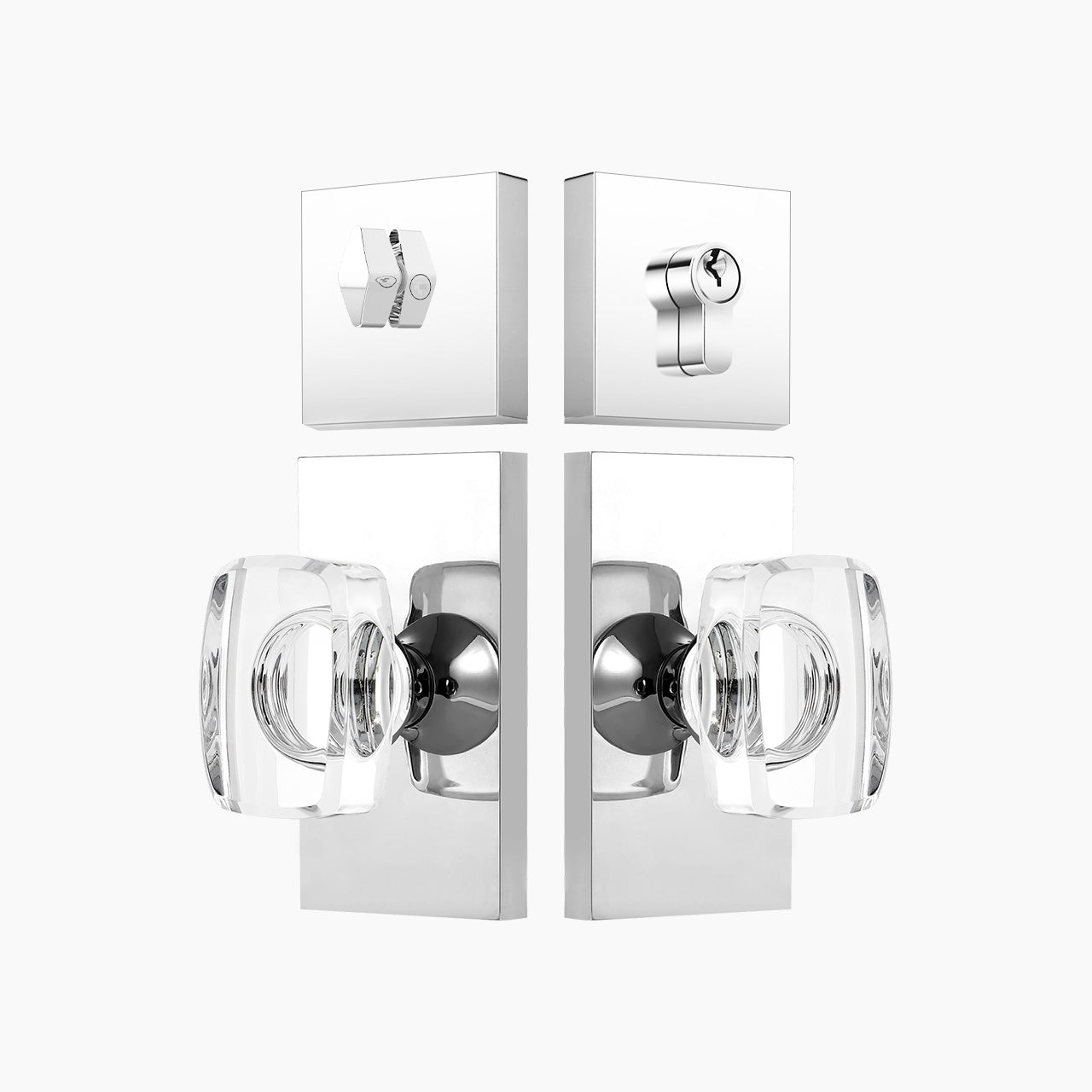 rectangular crystal door knob set front view with deadbolt clear glass knob SENY