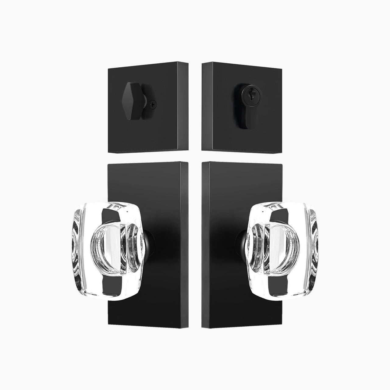 rectangular crystal door knob set matte black finish with glass knob SENY