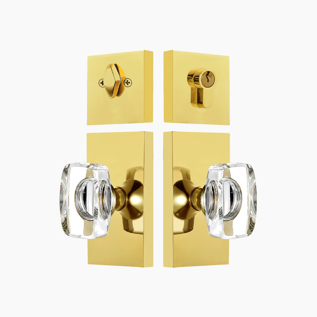 rectangular crystal door knob set polished brass finish luxury entry hardware SENY