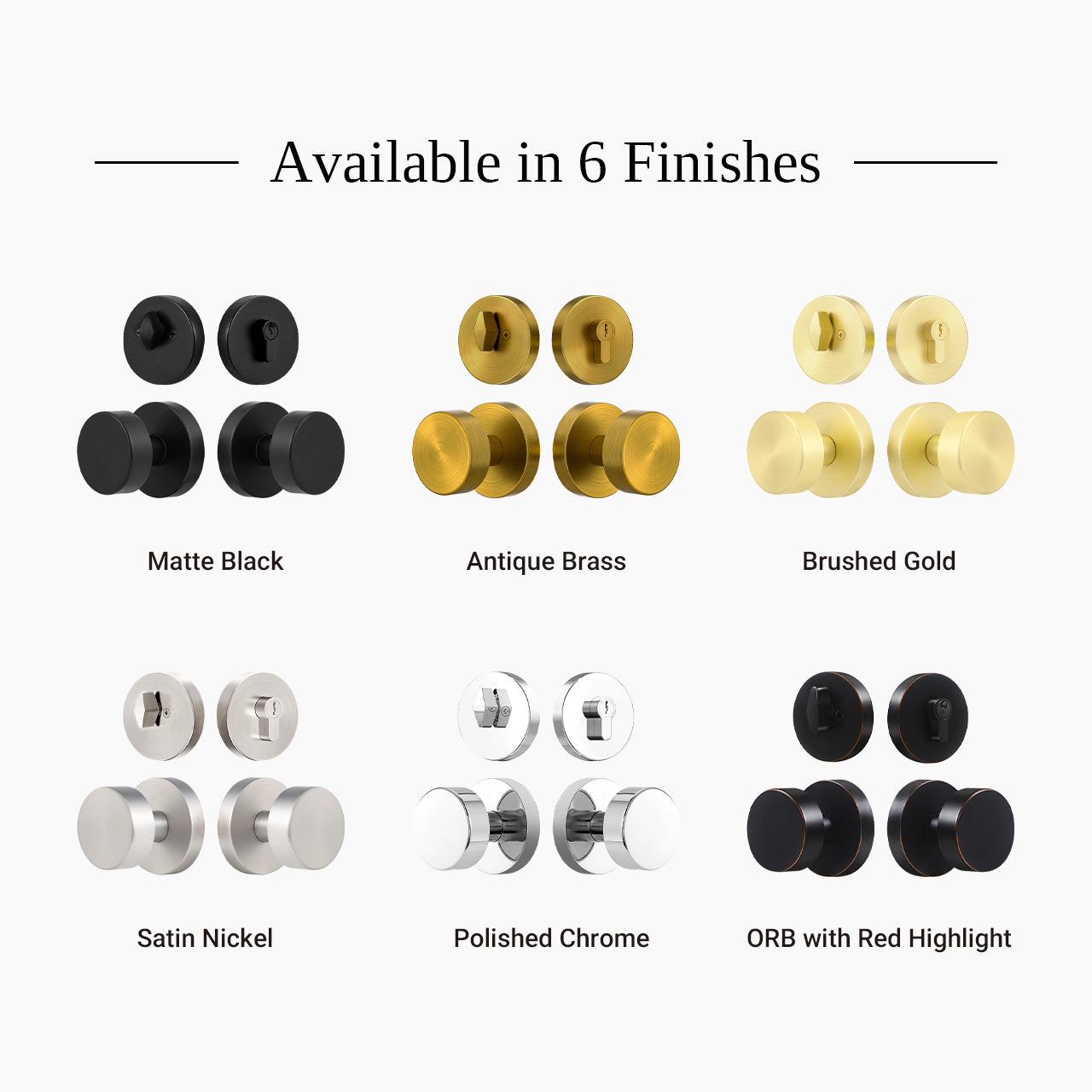 Round entry door knob set with deadbolt available in matte black satin nickel antique brass and polished chrome finishes, SENY