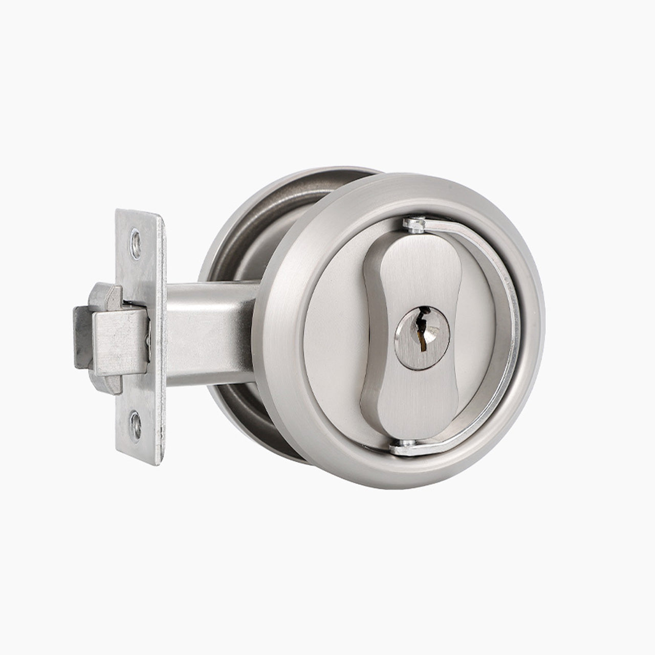 Satin nickel pocket door lock with key for interior sliding pocket doors SENY