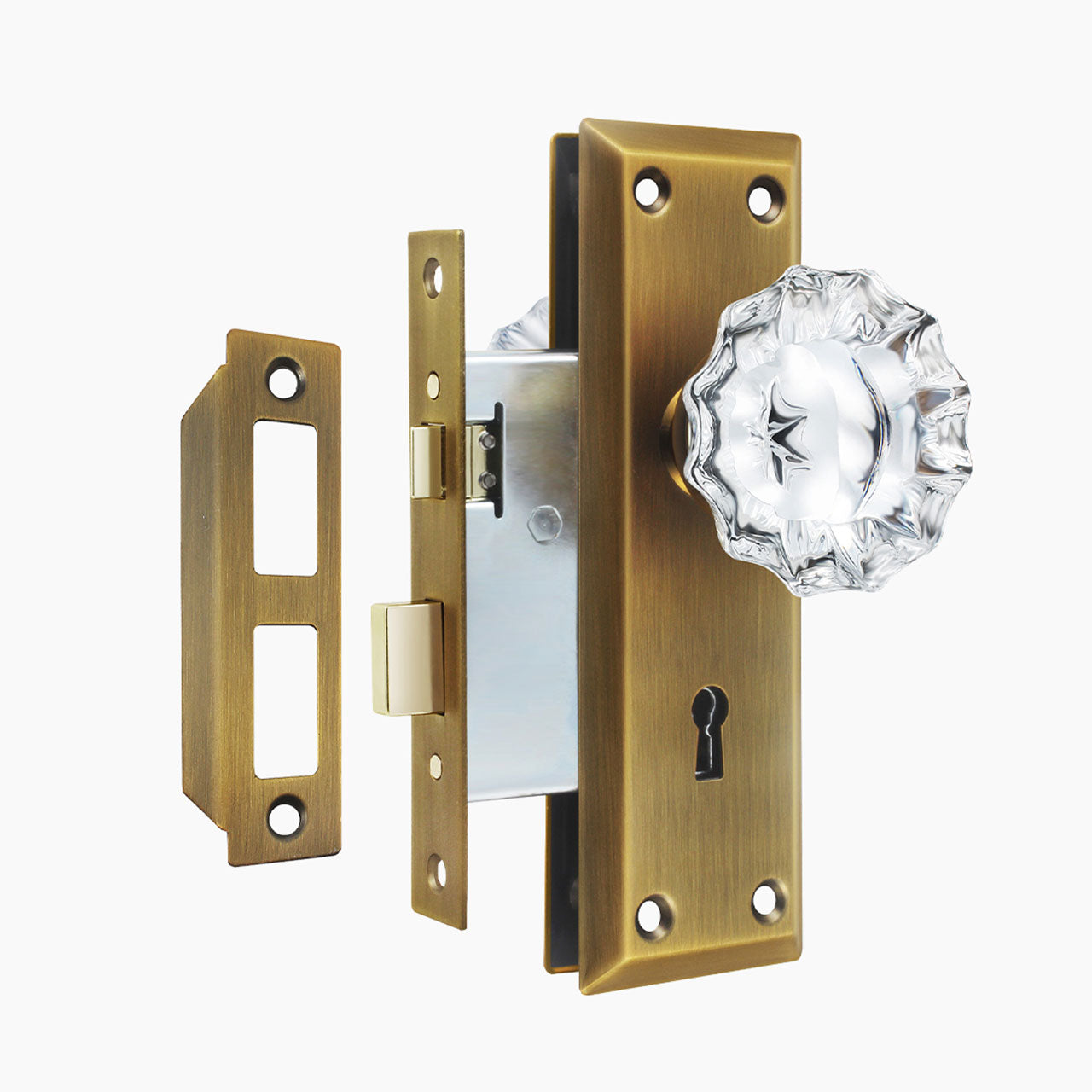 skeleton key mortise lock set with crystal knob antique brass finish SENY