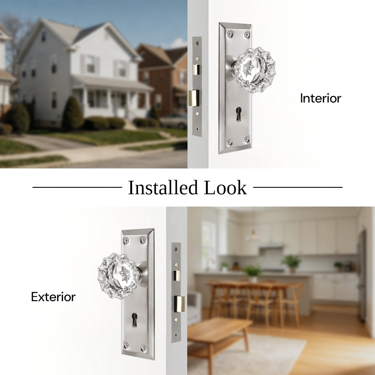 skeleton key mortise lock set interior and exterior door installation view SENY