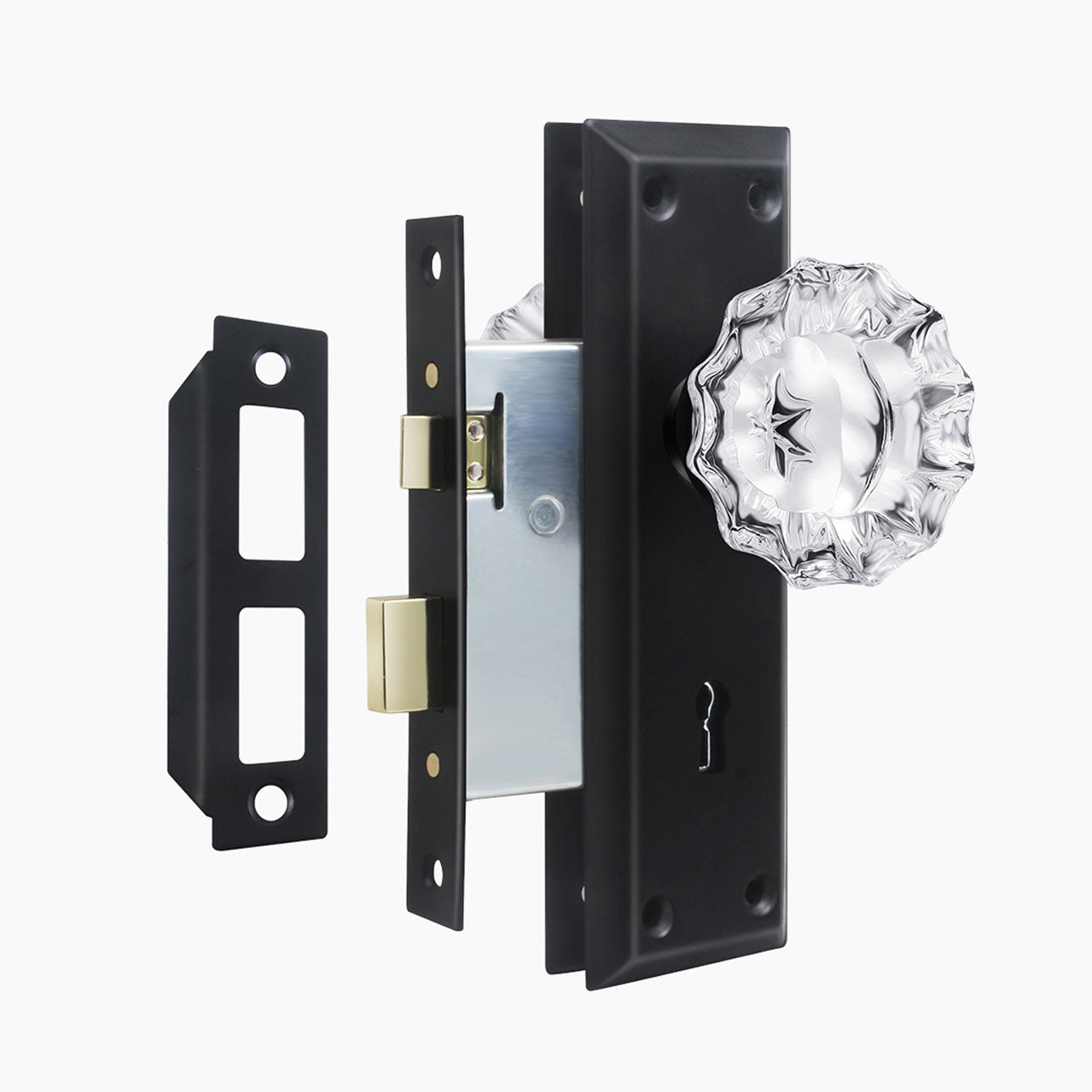skeleton key mortise lock set matte black finish with crystal knob SENY