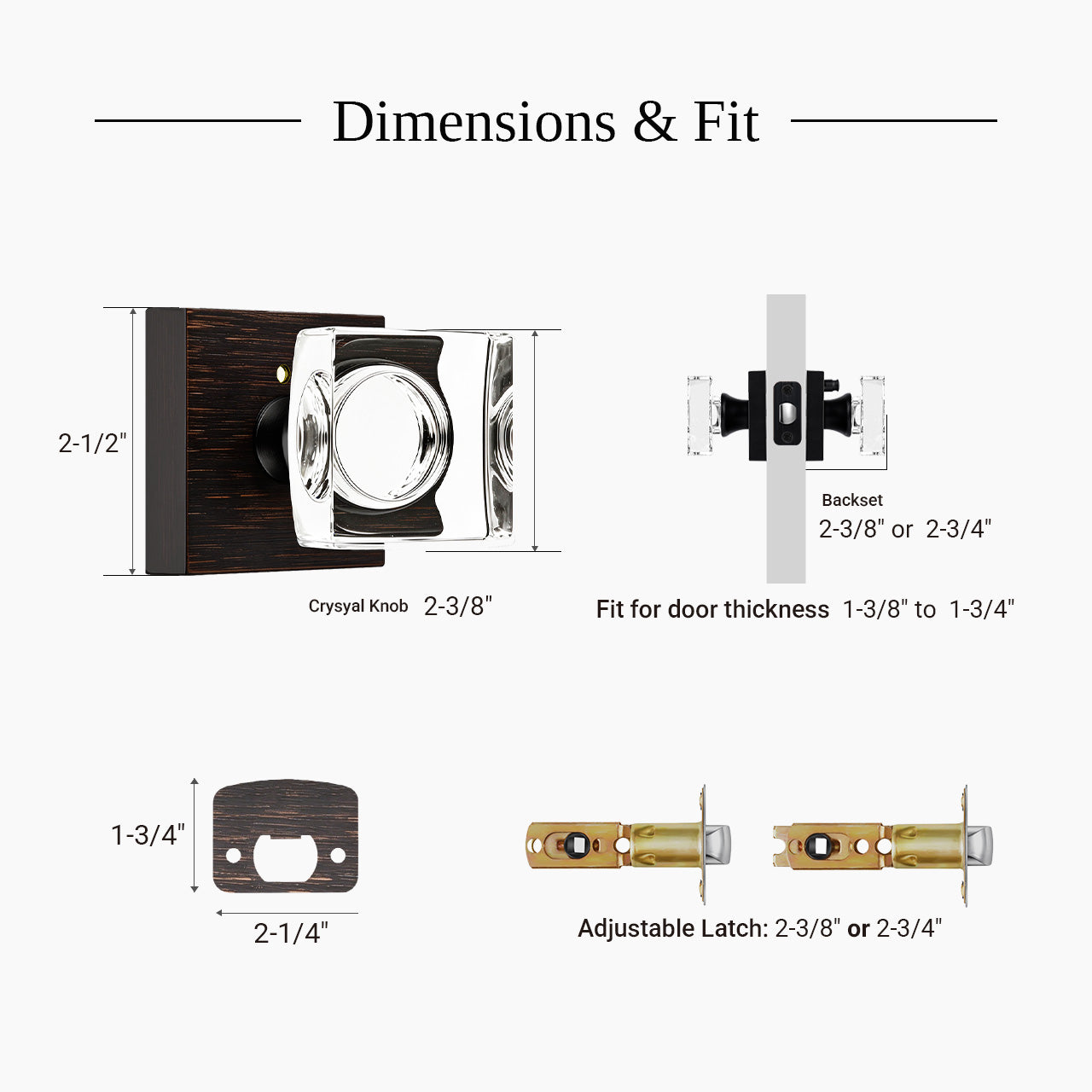 square backplate door knob dimensions and adjustable latch backset details SENY