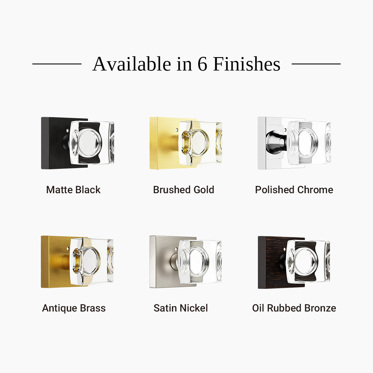 square backplate door knob available finishes antique brass matte black satin nickel SENY