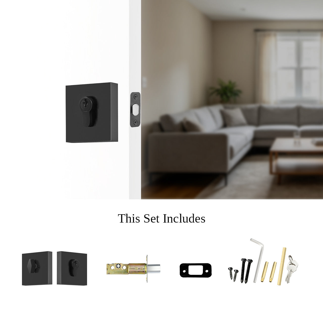 Square deadbolt lock with included installation hardware SENY