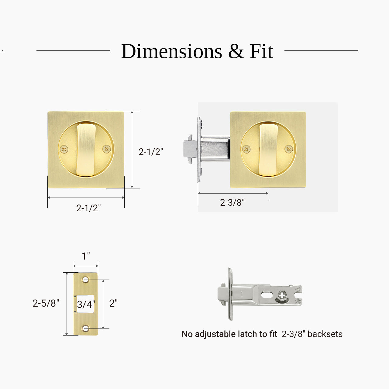 Square pocket door privacy lock panel dimensions and fit guide for sliding doors, SENY