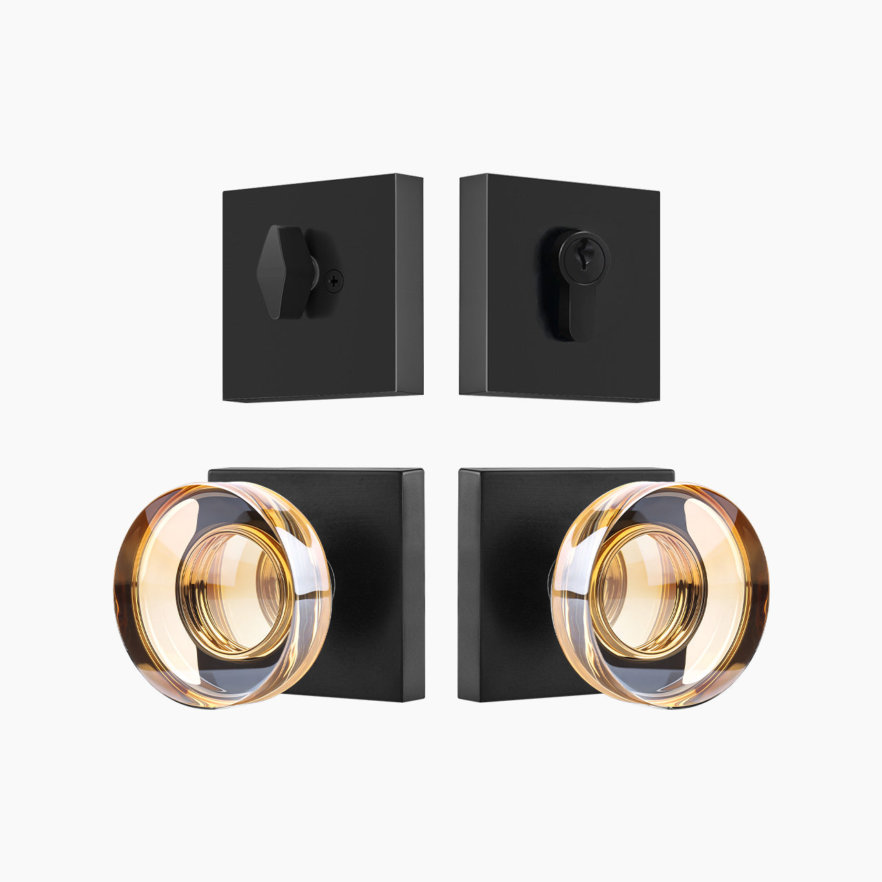 SENY Square Rosette Entry Door Set with Decorative Round Crystal Passage Knob and Deadbolt