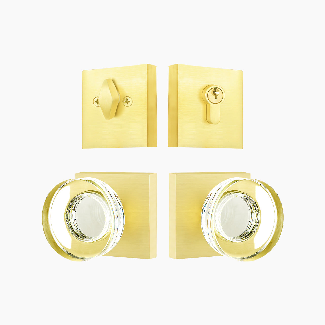 square rosette door knob set front view crystal entry door hardware with deadbolt SENY