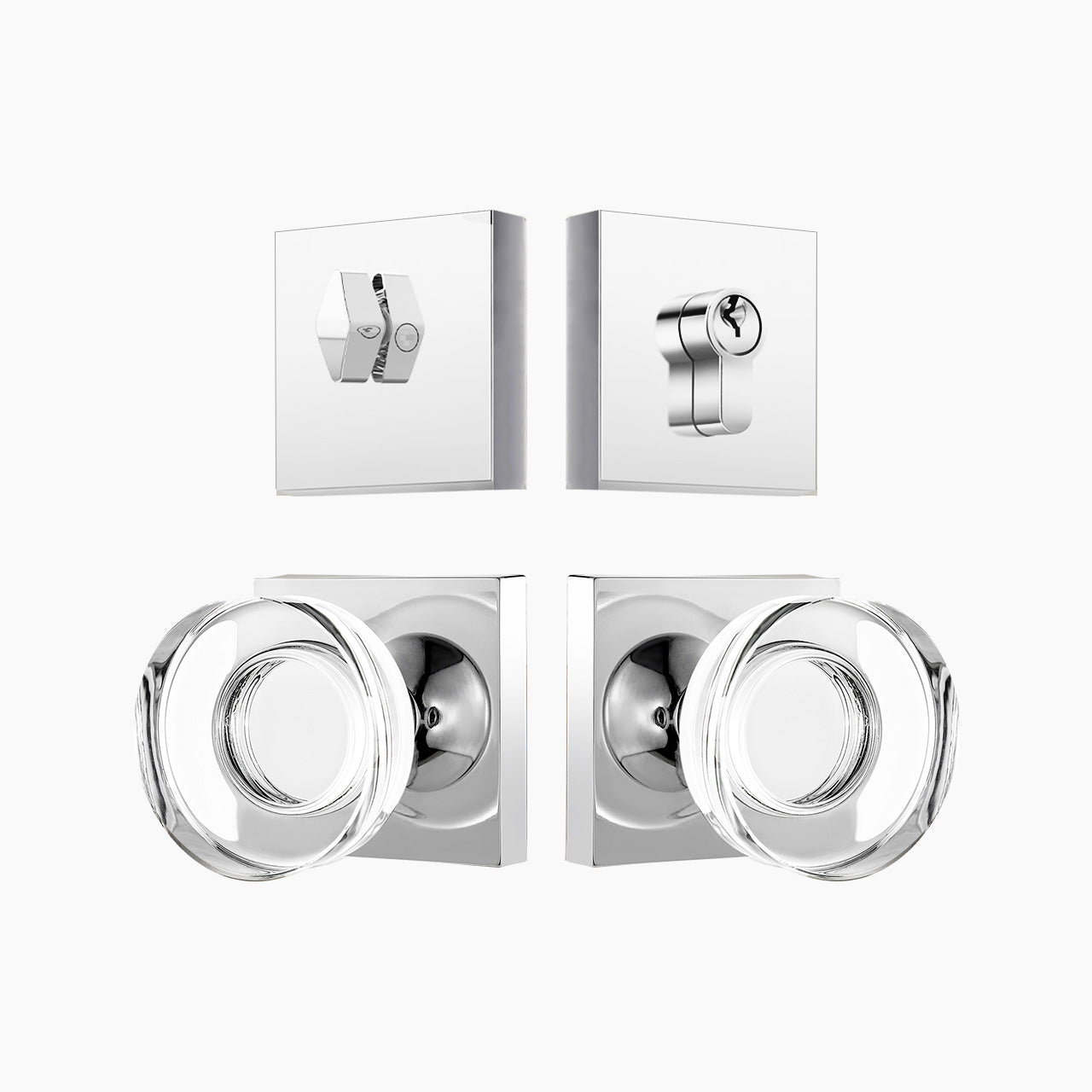 square rosette door knob set polished chrome finish contemporary design SENY