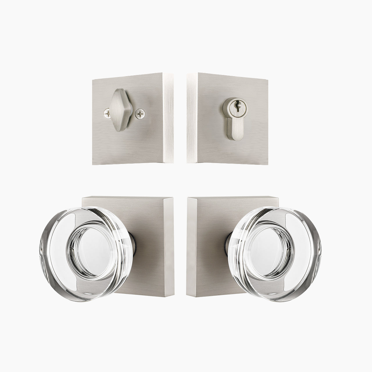 square rosette door knob set satin nickel finish modern classic entry hardware SENY
