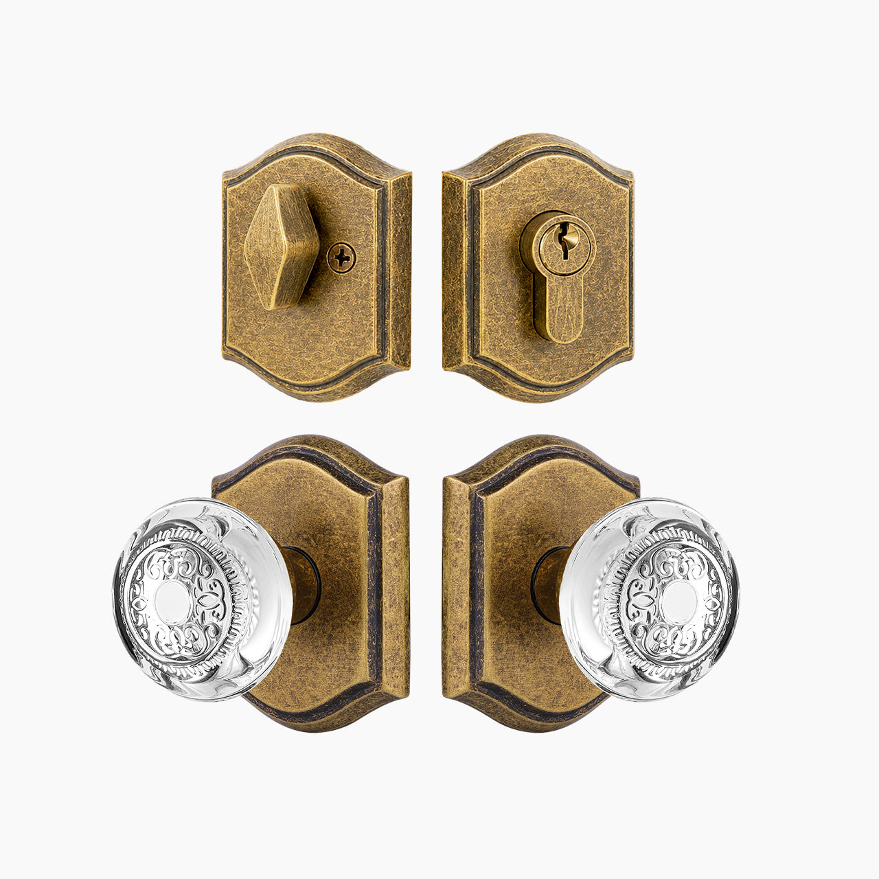 SENY Decorative Crystal Entry Door Set with Embossed Globe Crystal Passage Knob & Single Cylinder Deadbolt