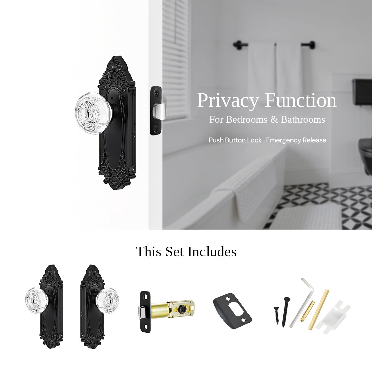 SENY vintage crystal door knob with privacy lock for bedroom and bathroom doors