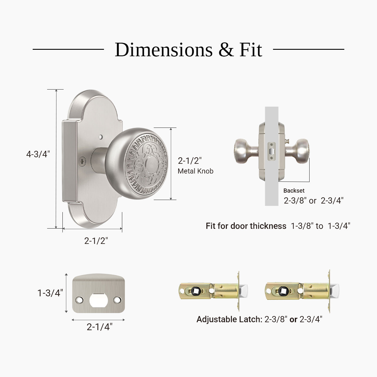 vintage door knobs with backplate dimensions and size details SENY
