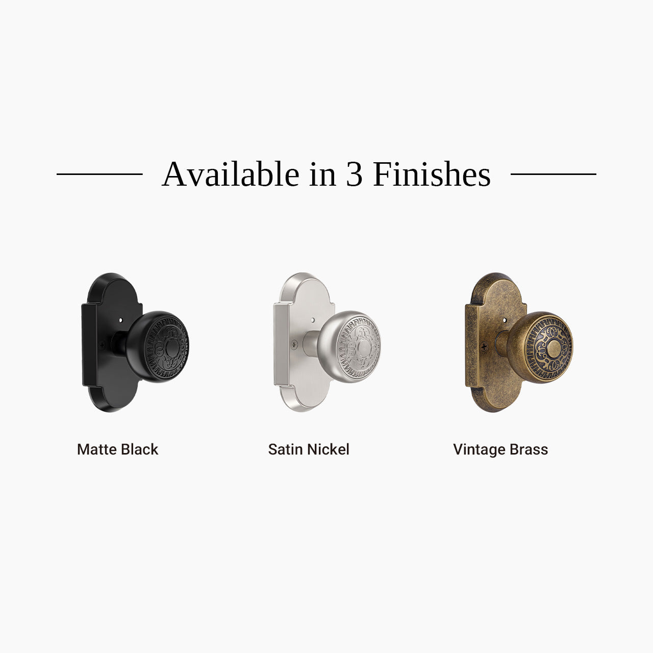 vintage door knobs with backplate finish options vintage brass satin nickel matte black SENY