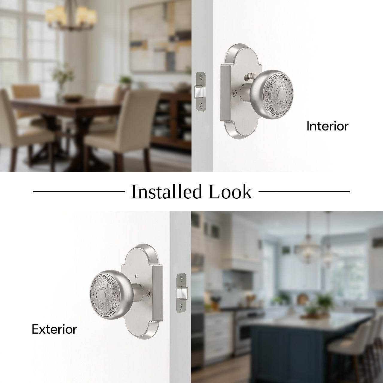 vintage door knobs with backplate installed view interior and exterior door SENY