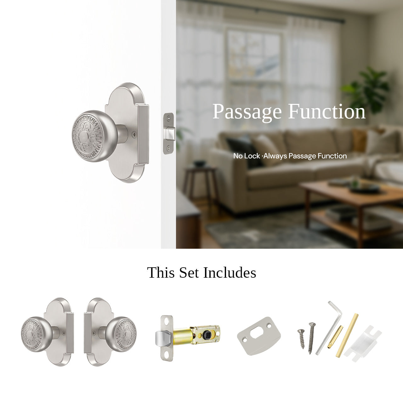 vintage door knobs with backplate passage function knob and hardware set SENY