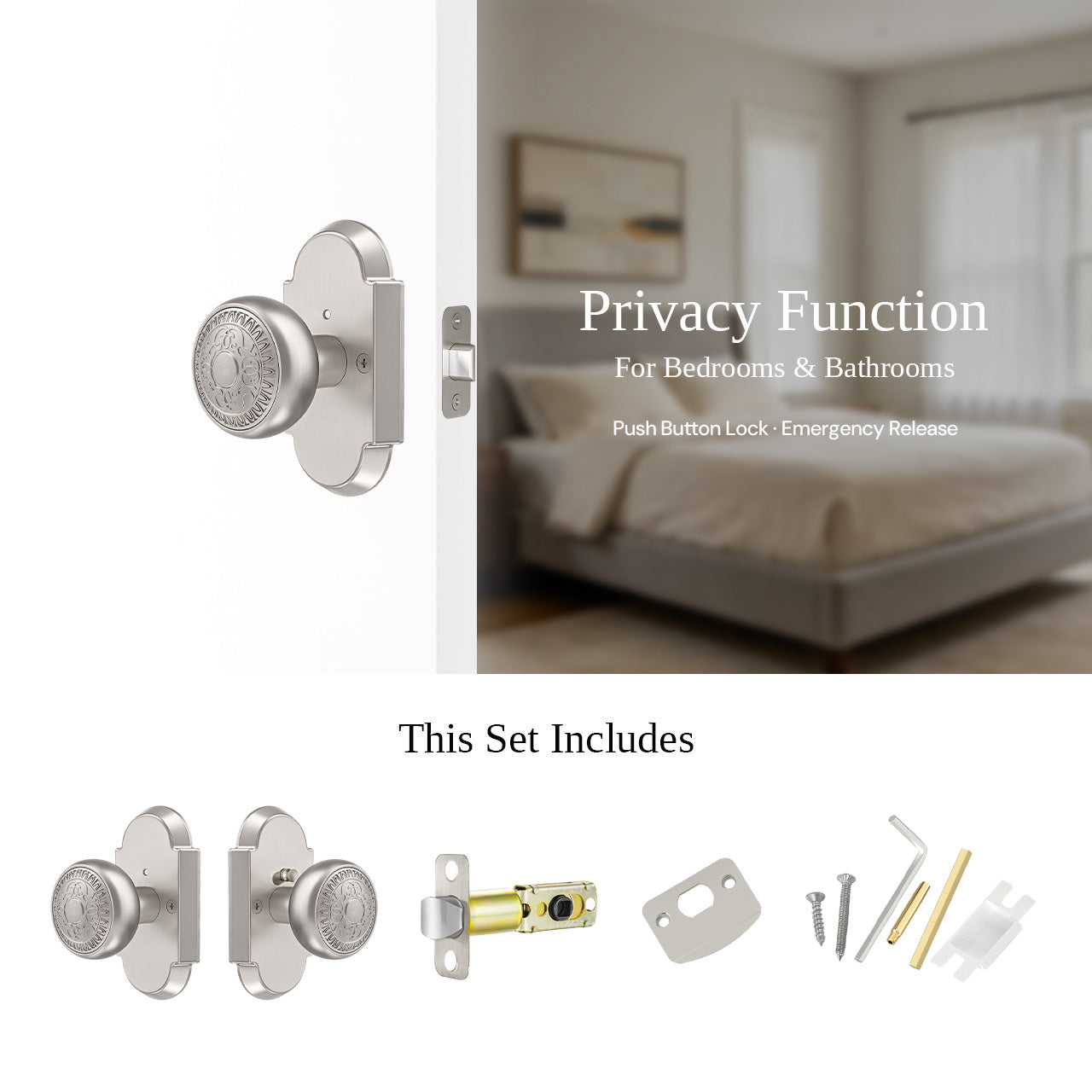 vintage door knobs with backplate privacy function lock set with hardware SENY