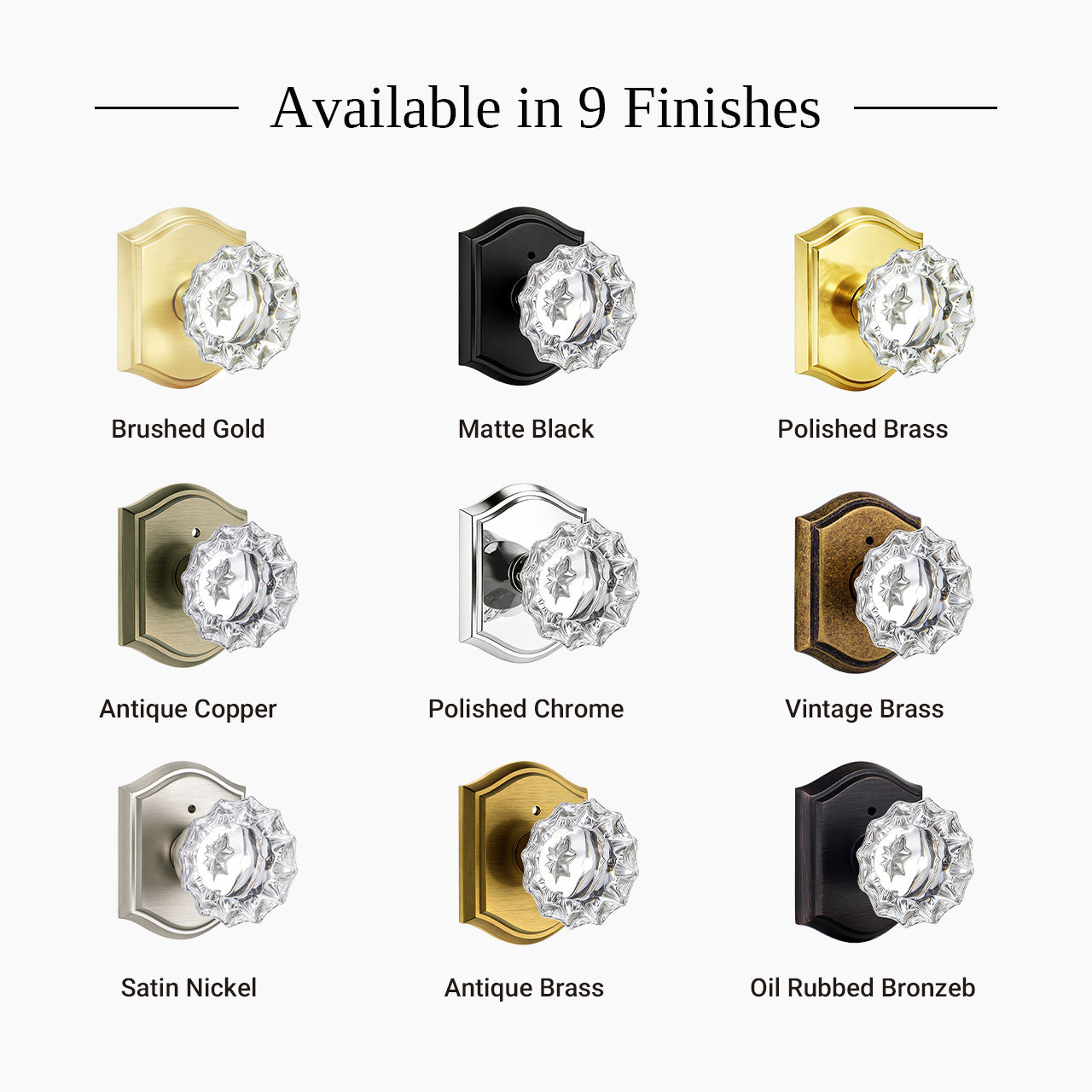 SENY vintage glass door knobs available in multiple finishes