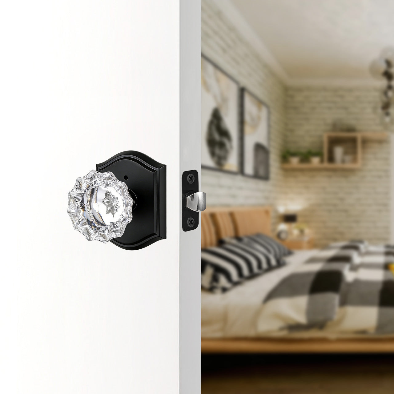 SENY vintage glass door knobs installed on interior door